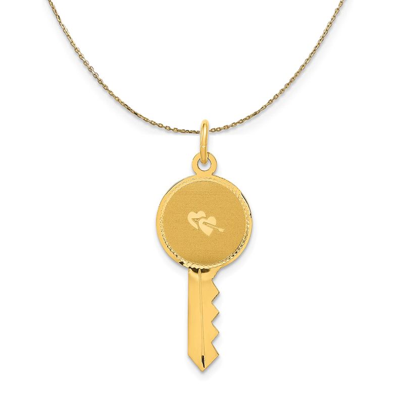 14k Yellow Gold Hearts On Key (11mm) Necklace - 18 In